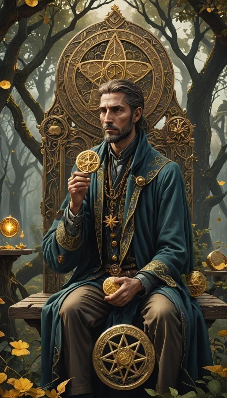 Four of Pentacles Tarot Card in Surreal Style