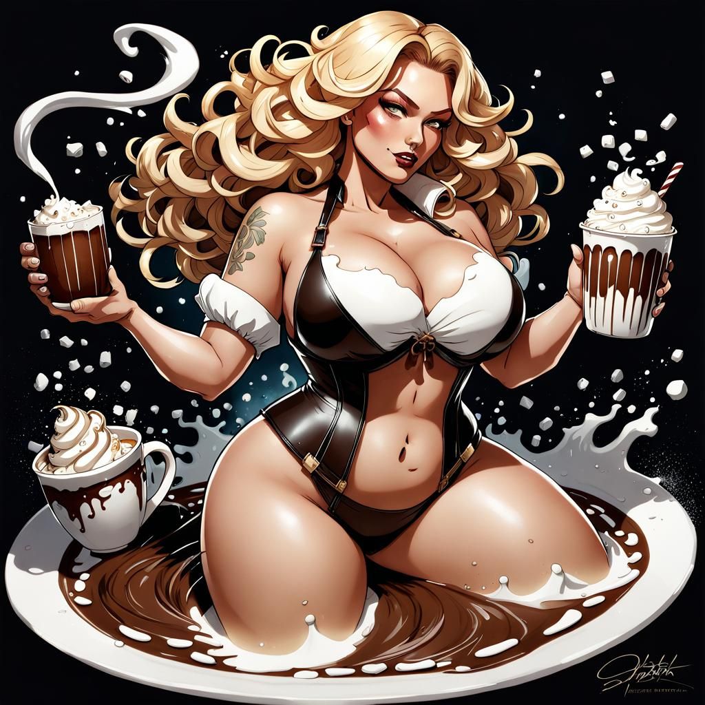 Blonde Beauty Splashing in Decadent Hot Chocolate