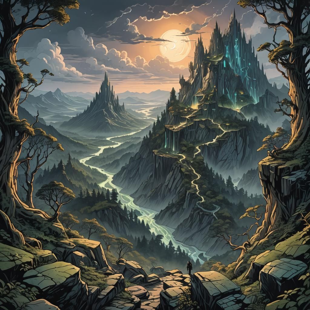 Mountain Top View in Retro D&D Style