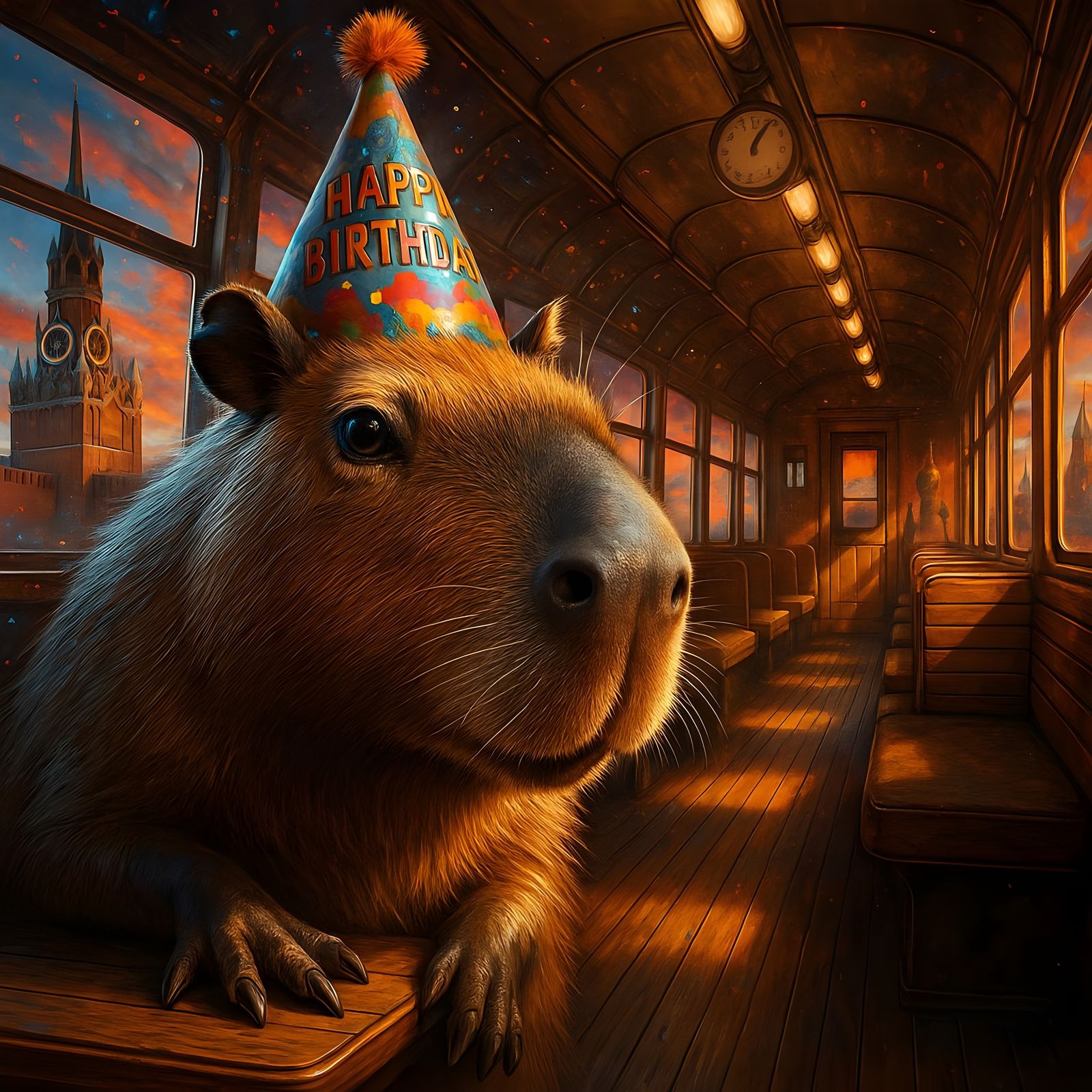 Capybara Celebrates Birthday in Moscow Train