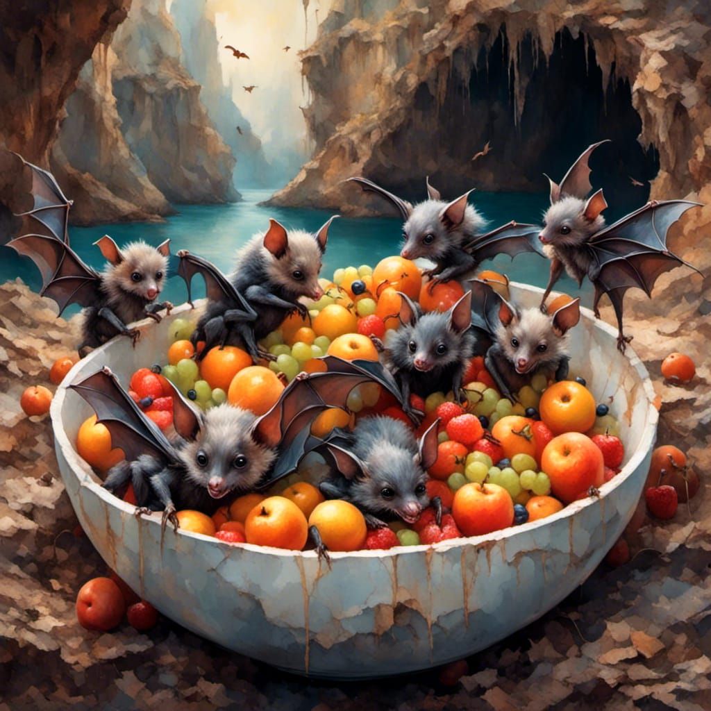 Pastel Bats Feast on Island Fruit