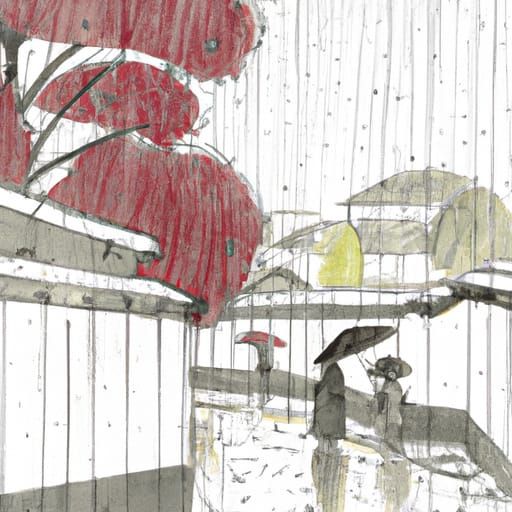 Rainy Day in Japanese Art Style