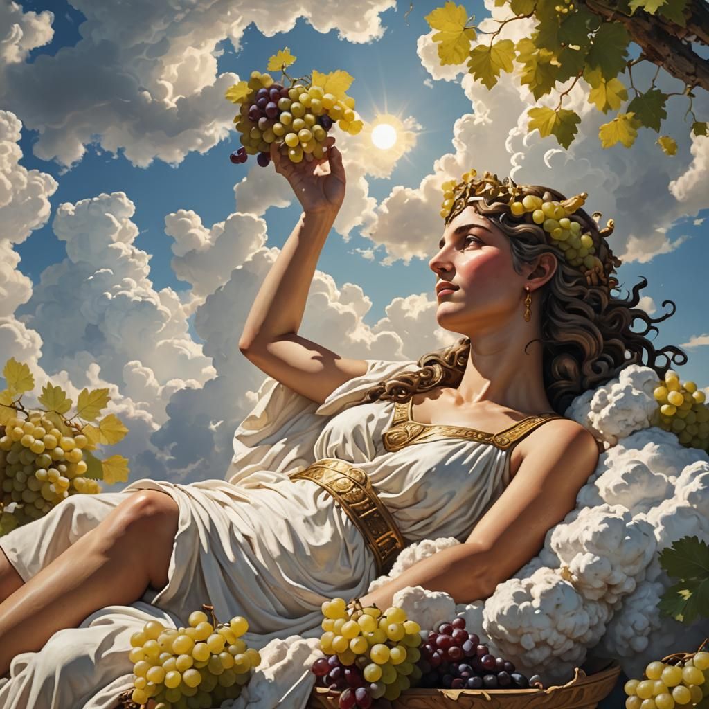 Ancient Greek God Relaxes in the Clouds