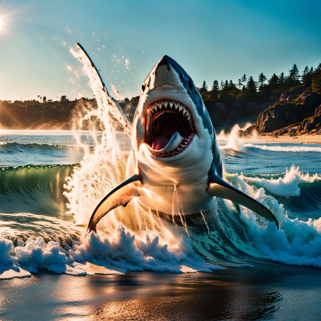 Great White Shark Attacks Beachgoers: Cinematic Still