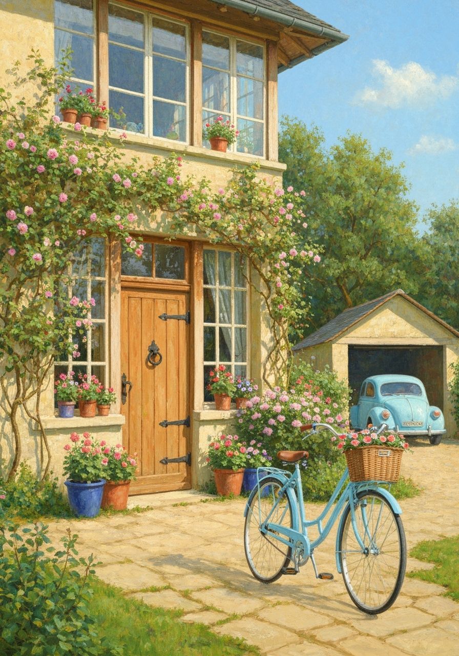 Impressionistic Country House with Lush Garden