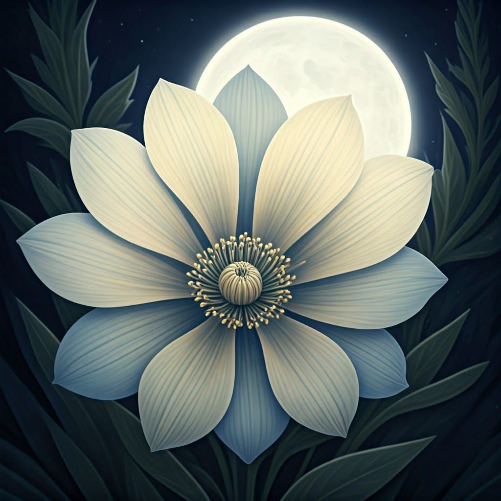 Moon Blossom Flower in Dreamlike Children's Illustration Sty...