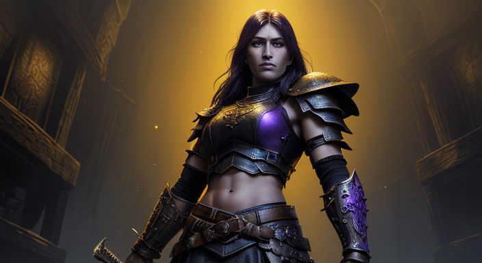 Dark Fantasy Barbarian Warrior Stands Ready in Medieval Tave...