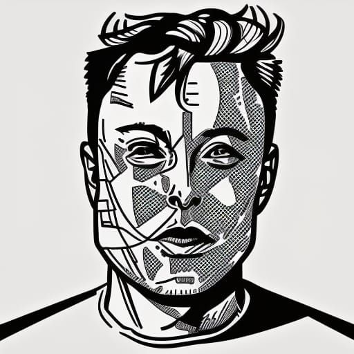 "elon musk face outline" "Vector Line Art Illustration"