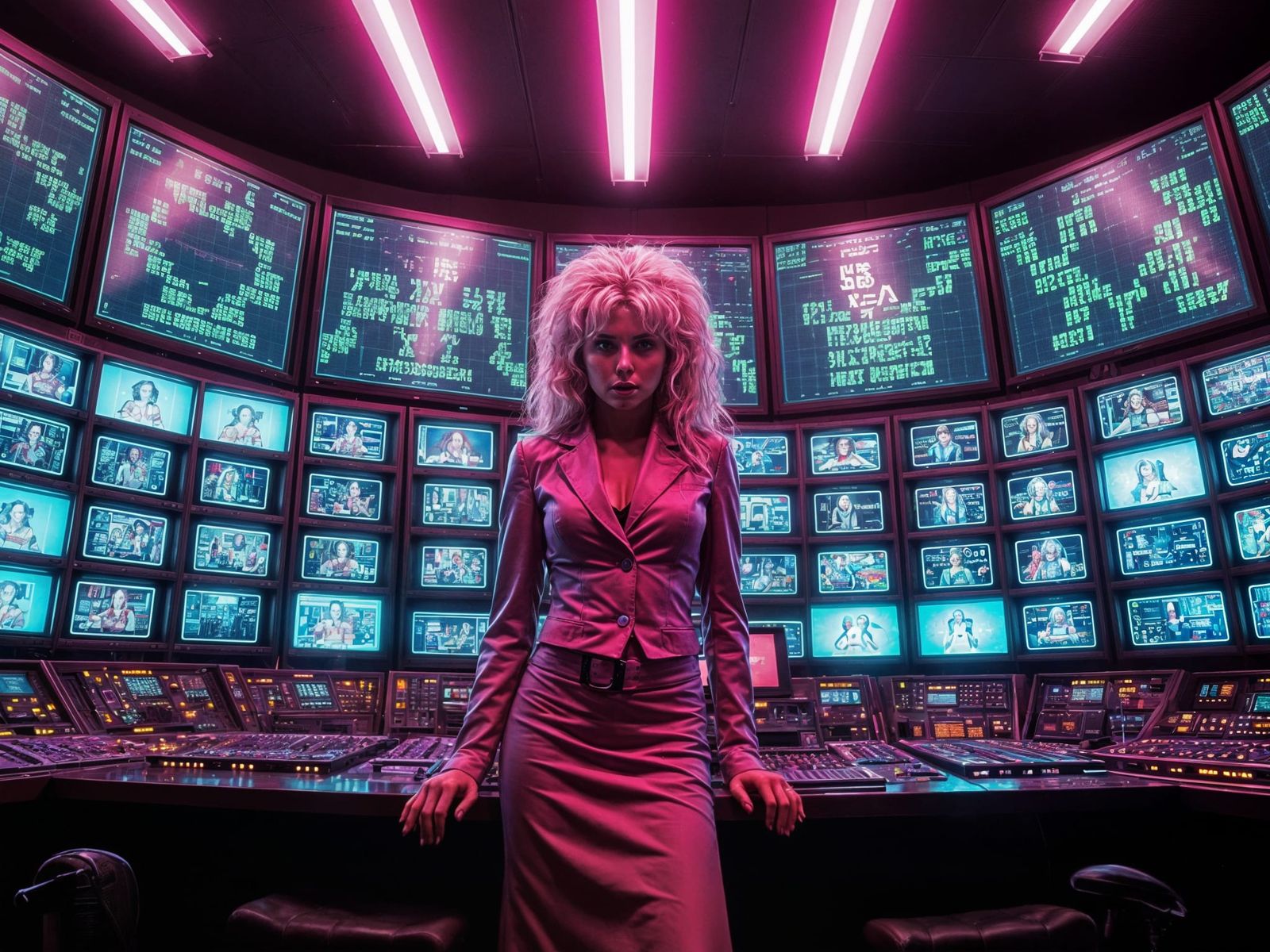 Deborah Harry in Neon 80's TV Control Room