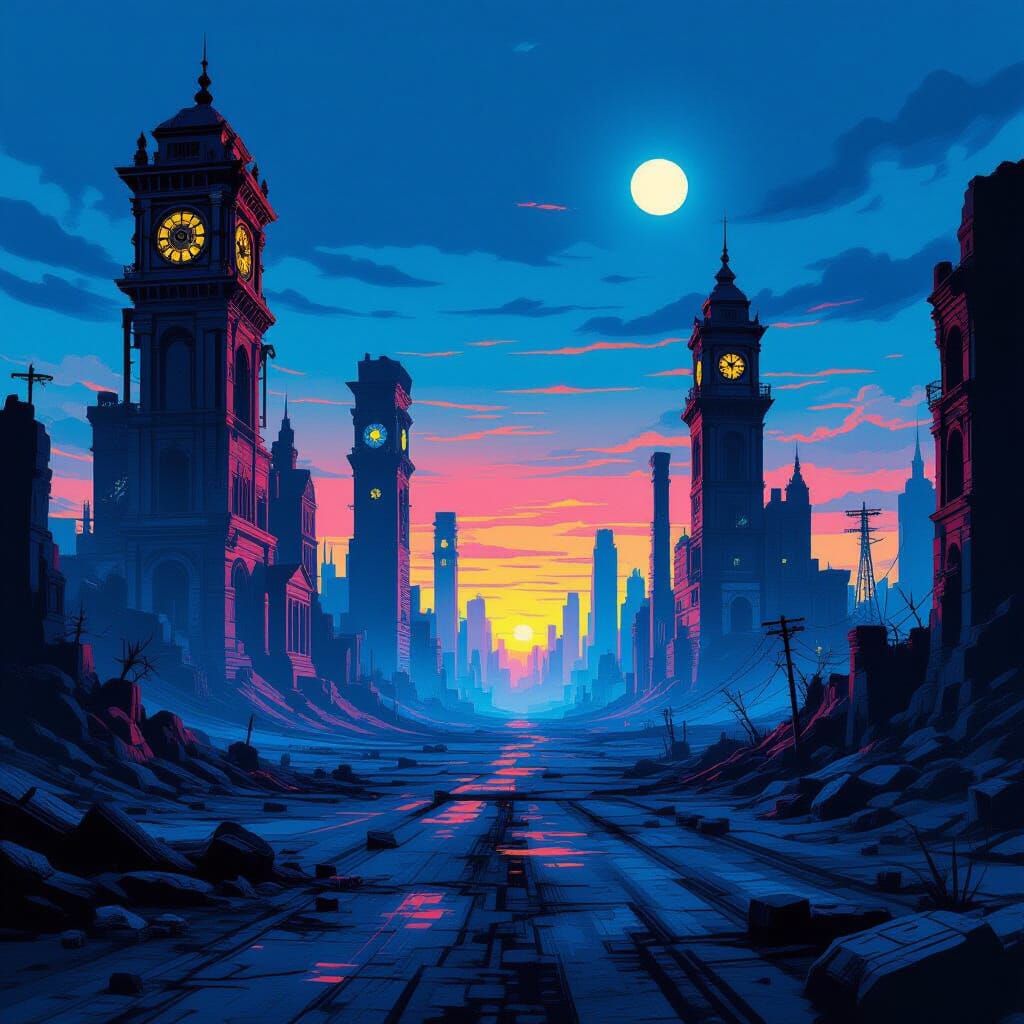 Steampunk Victorian Ruins in Pop Art Style