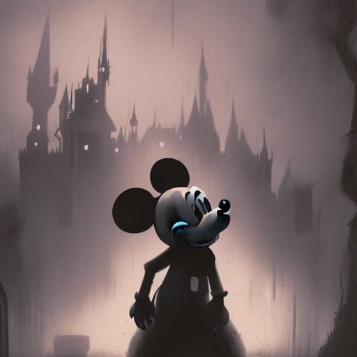 Sinister Mickey Mouse Clubhouse in Dark Horror Style
