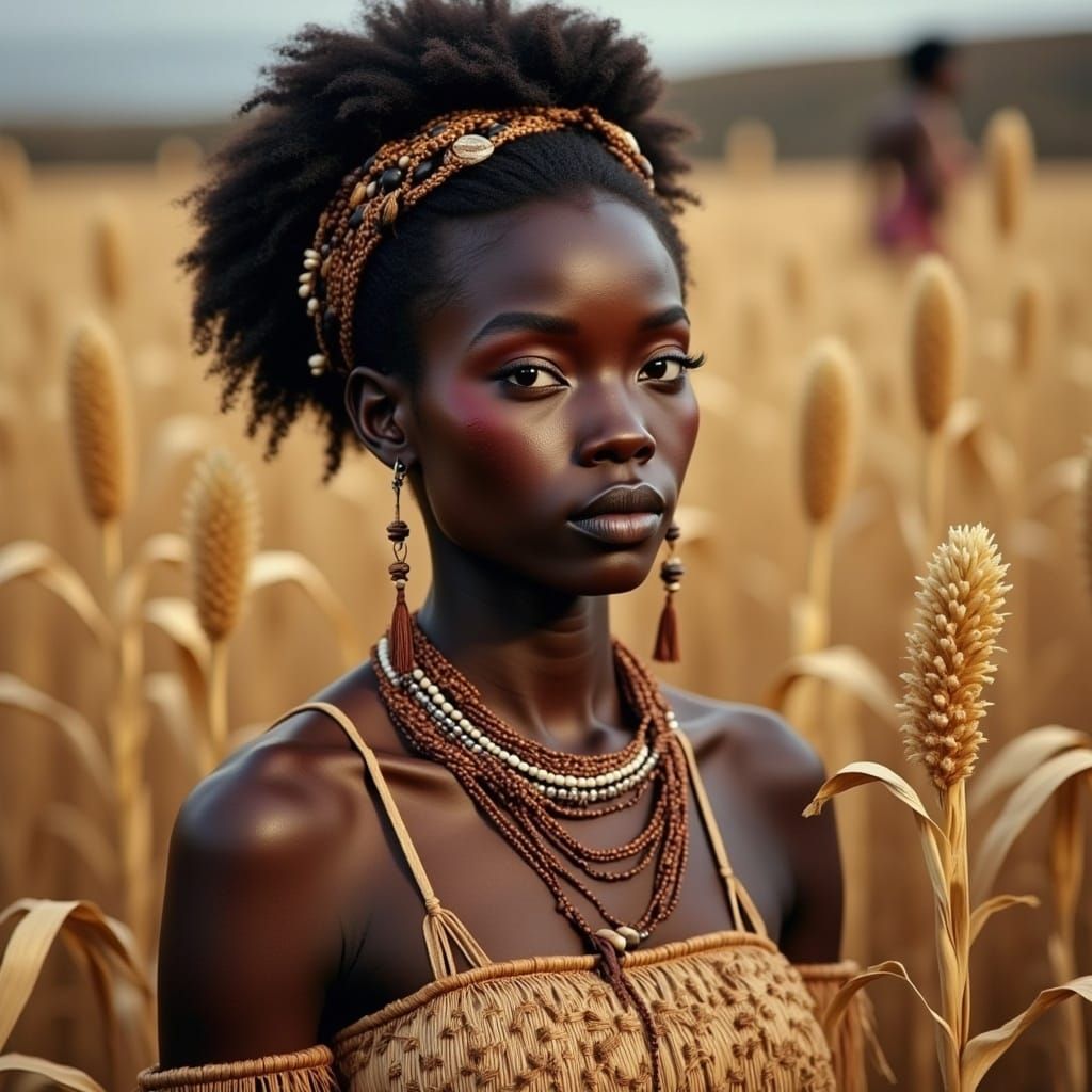 African Goddess in Bean Harness and Cotton Kilt
