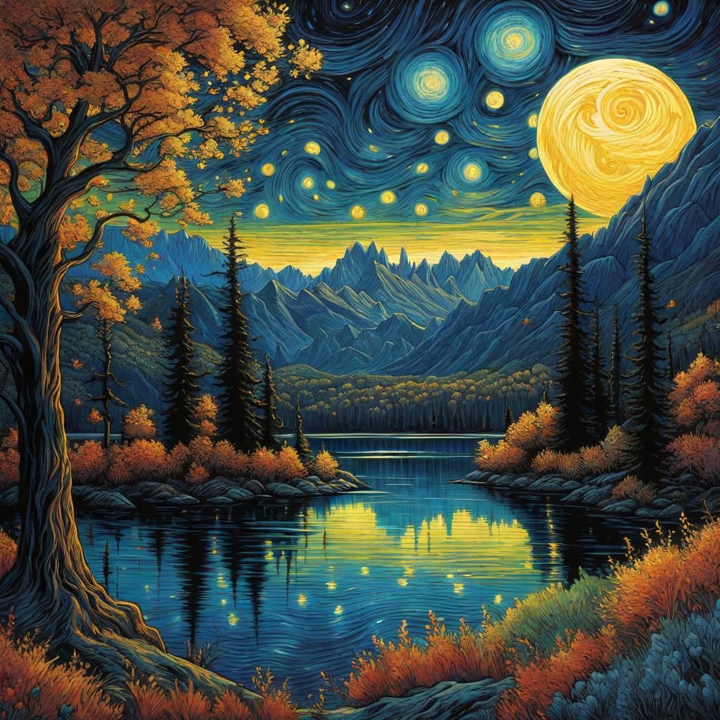 Gothic Island Under Starry Night Sky in Comic Style