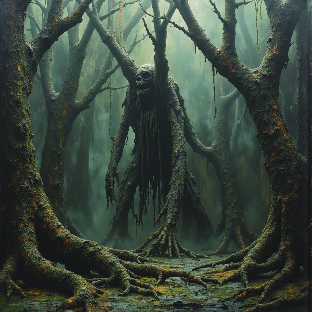 Carnivorous Forest in Dark Oil Paint Style