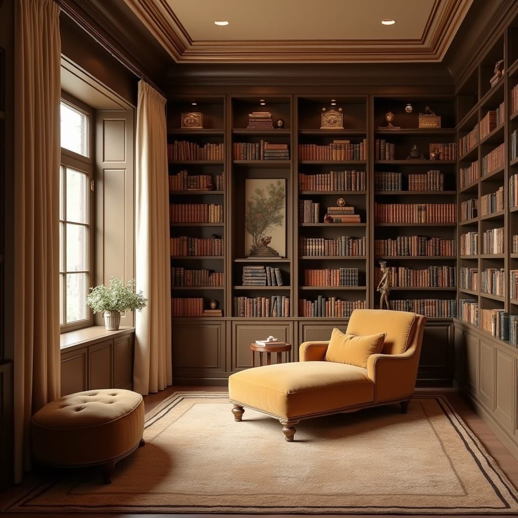Elegant French Library with Reading Nook in Art Nouveau Styl...