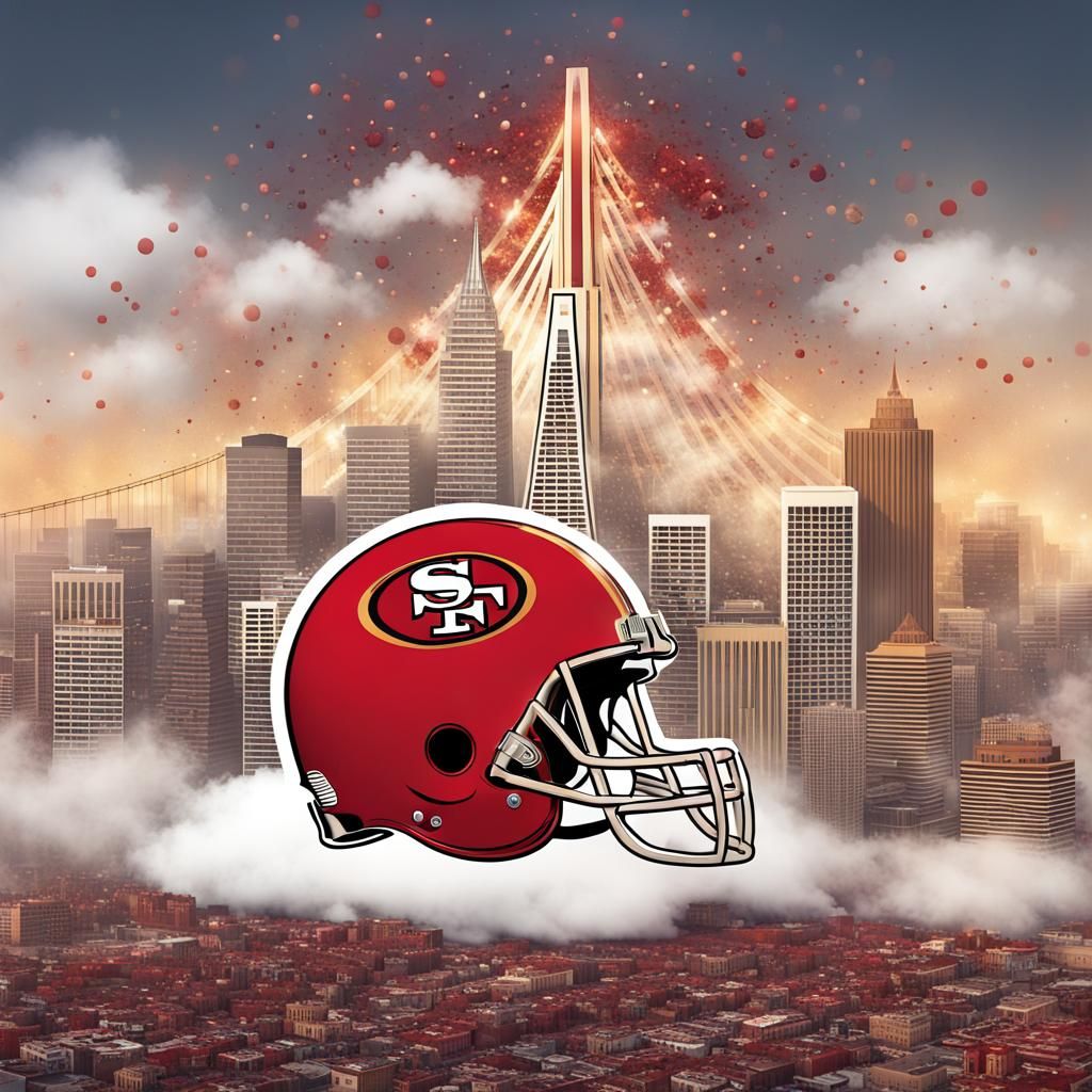 49ers Helmet Soaring Over San Francisco in Digital Art