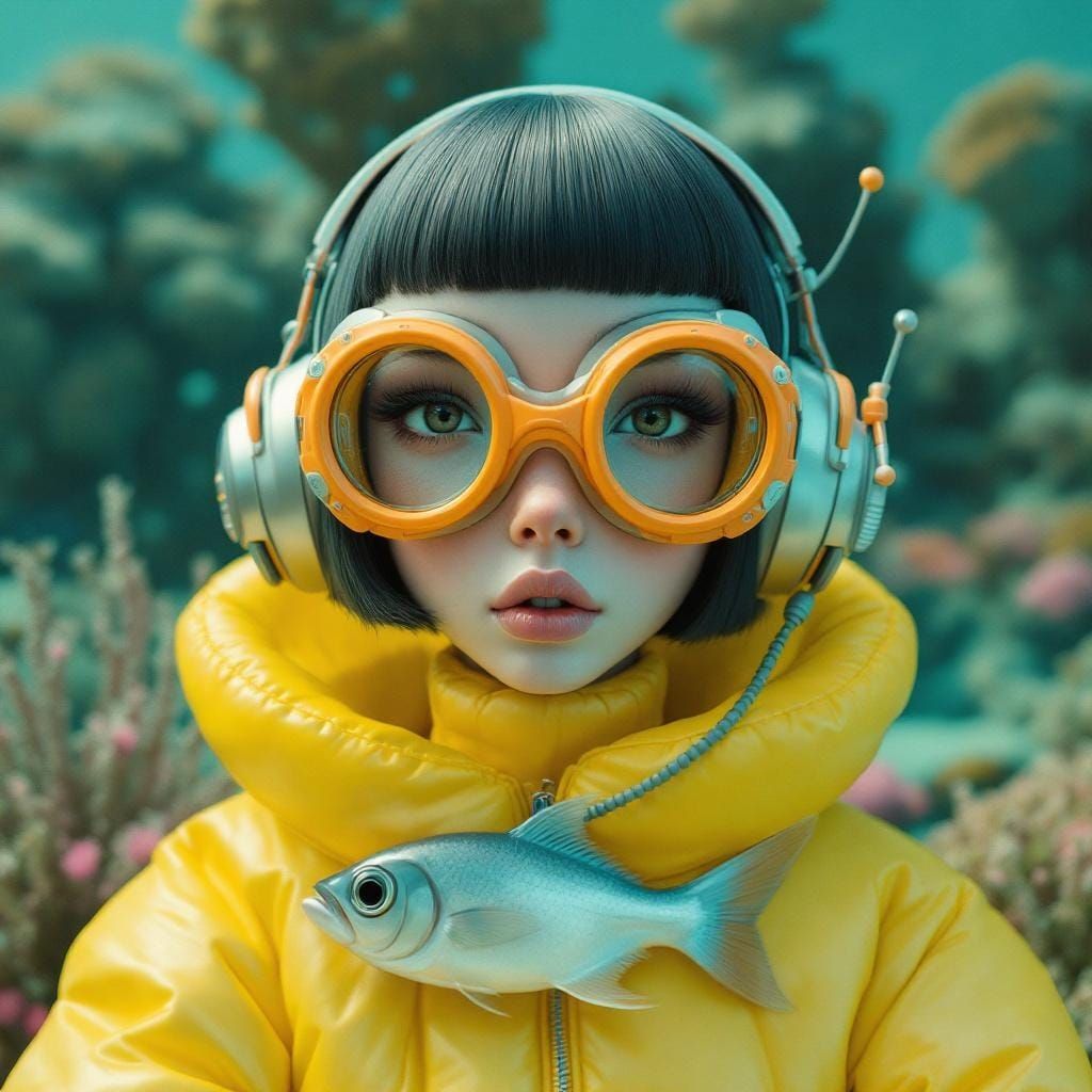 Doll-like Girl in Inflatable Outfit, Retrofuturistic Style