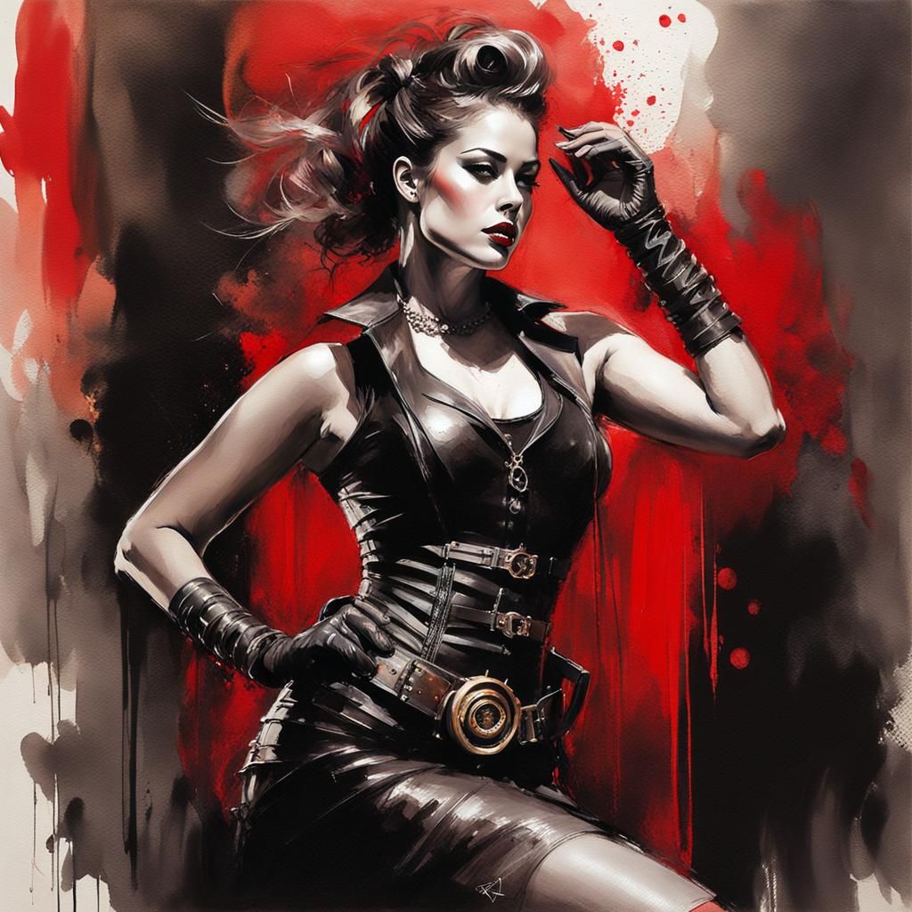 Glamorous Steampunk Lady Portrait in Watercolor Style