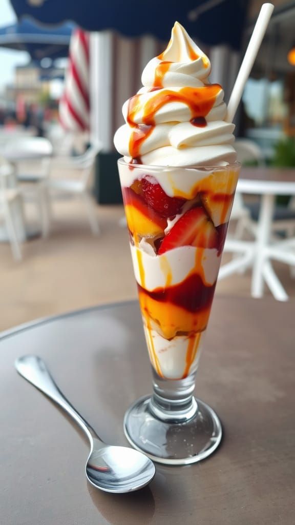 Tall Seaside Ice Cream Confection in English Cafe Style