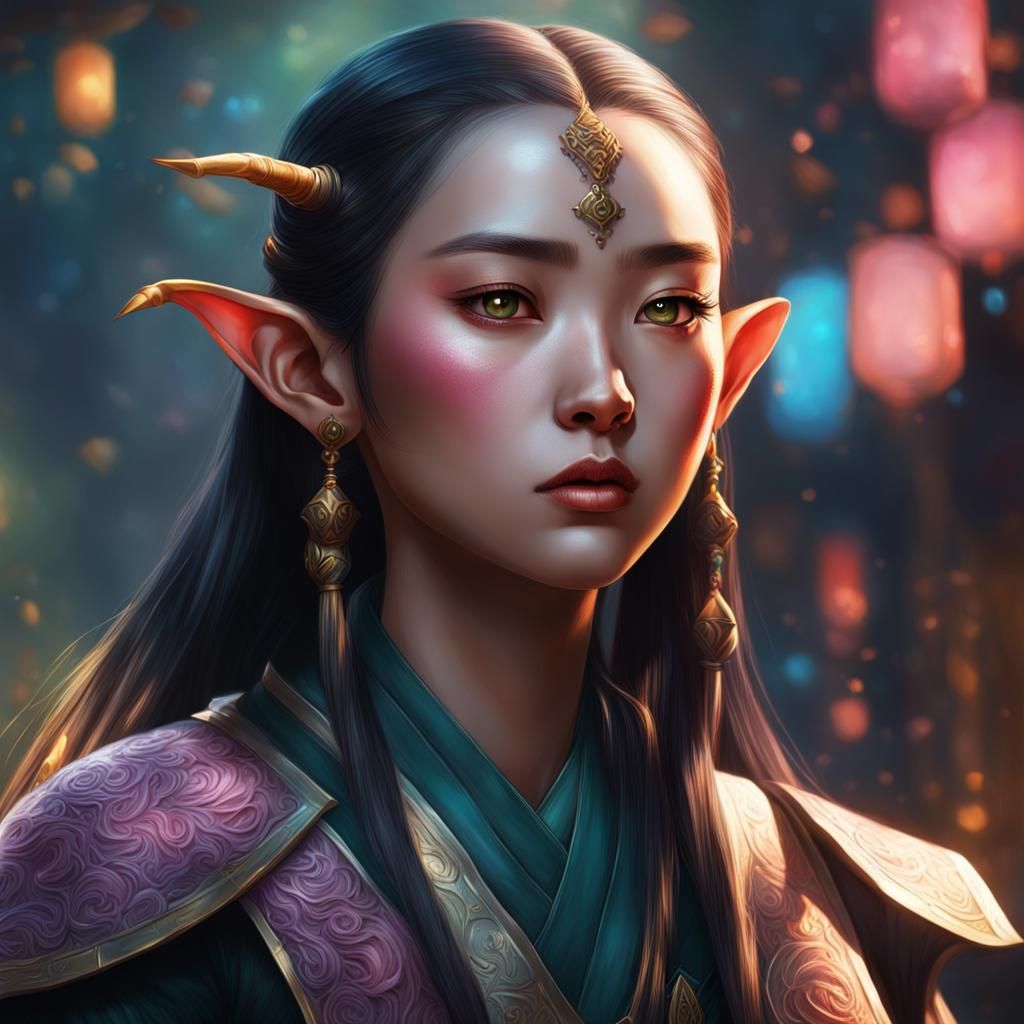 Chinese Elf Girl in Dark Fantasy Style