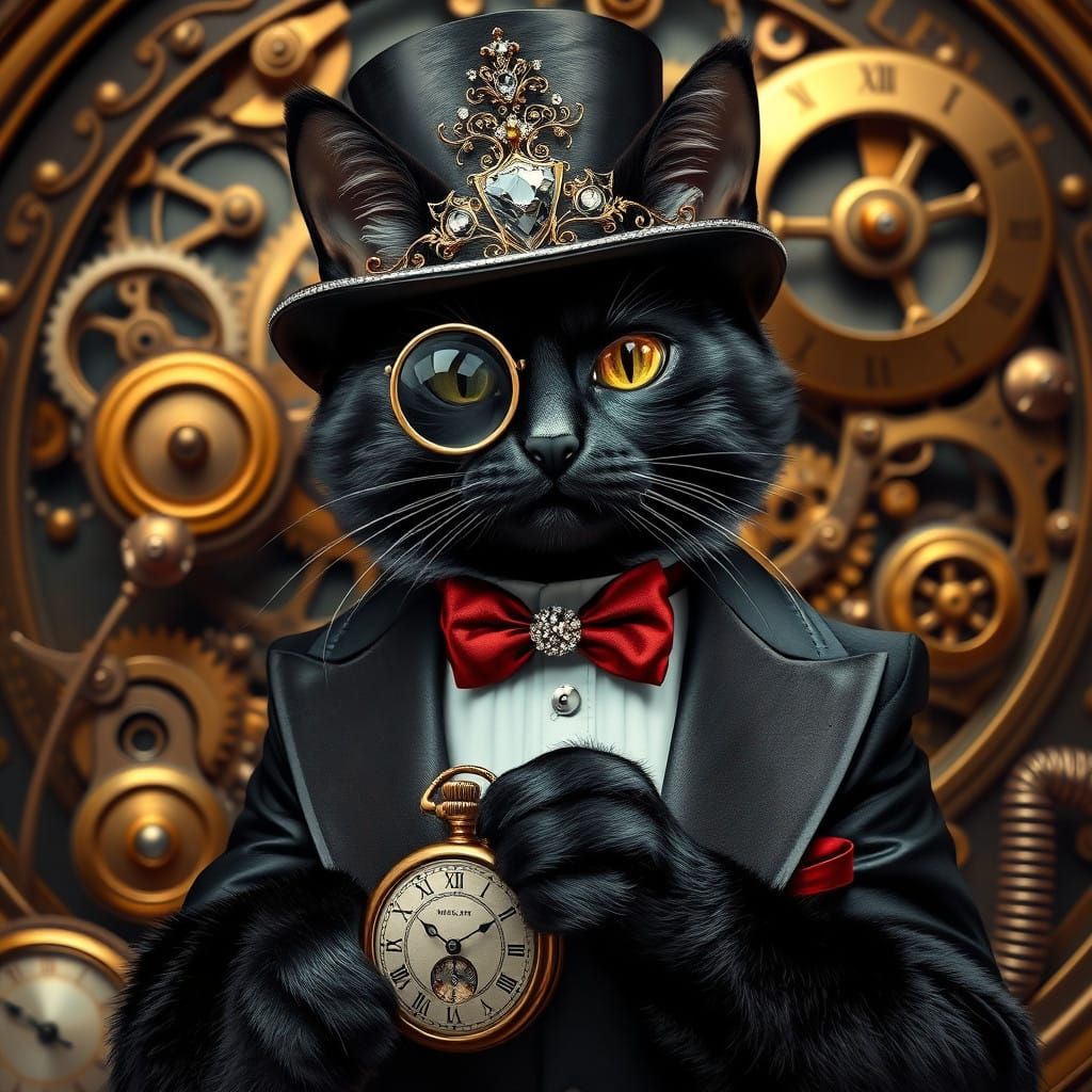 Steampunk Feline Aristocrat in Luxurious Attire