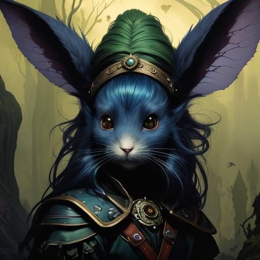 Cute Dark fey creature of the dusk, rodent, cat and rabbit fairy creatures, shadow , protectors seen in shadows, Tim Bur...