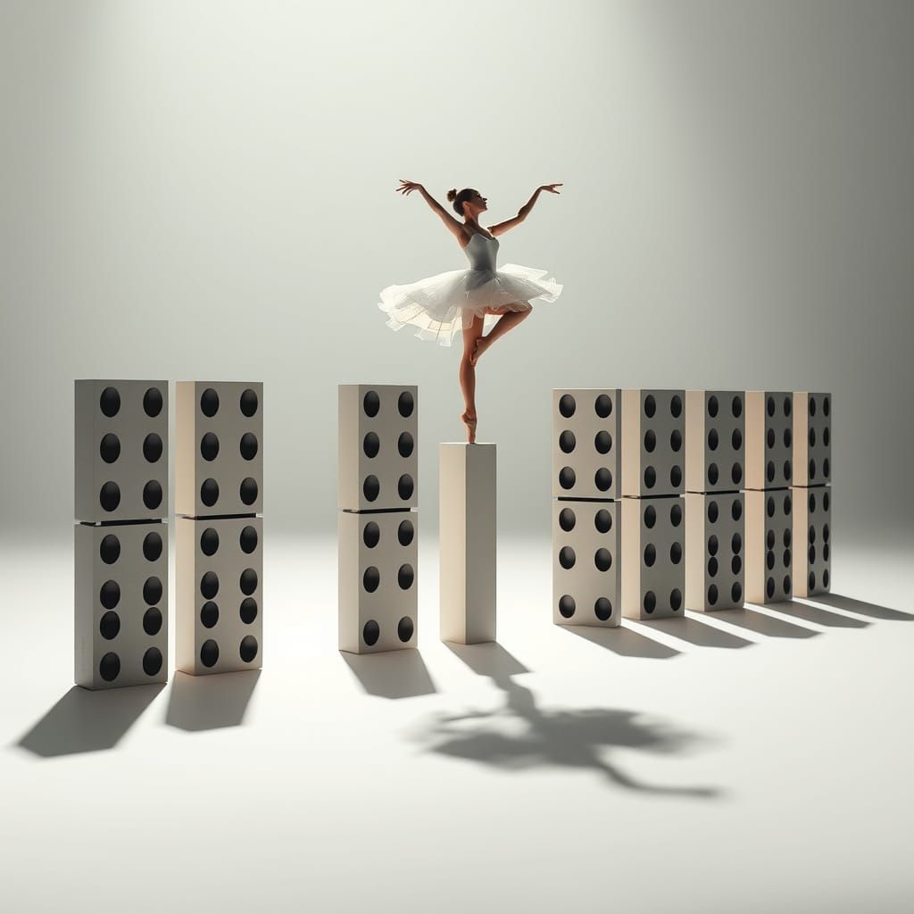 Ballerina's Delicate Dance on Giant Dominoes