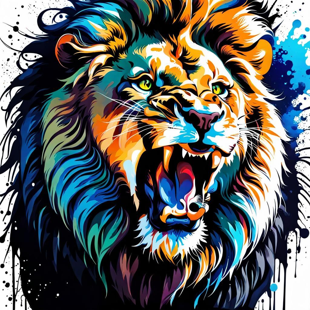 Splash Ink Art, Lion roaring,