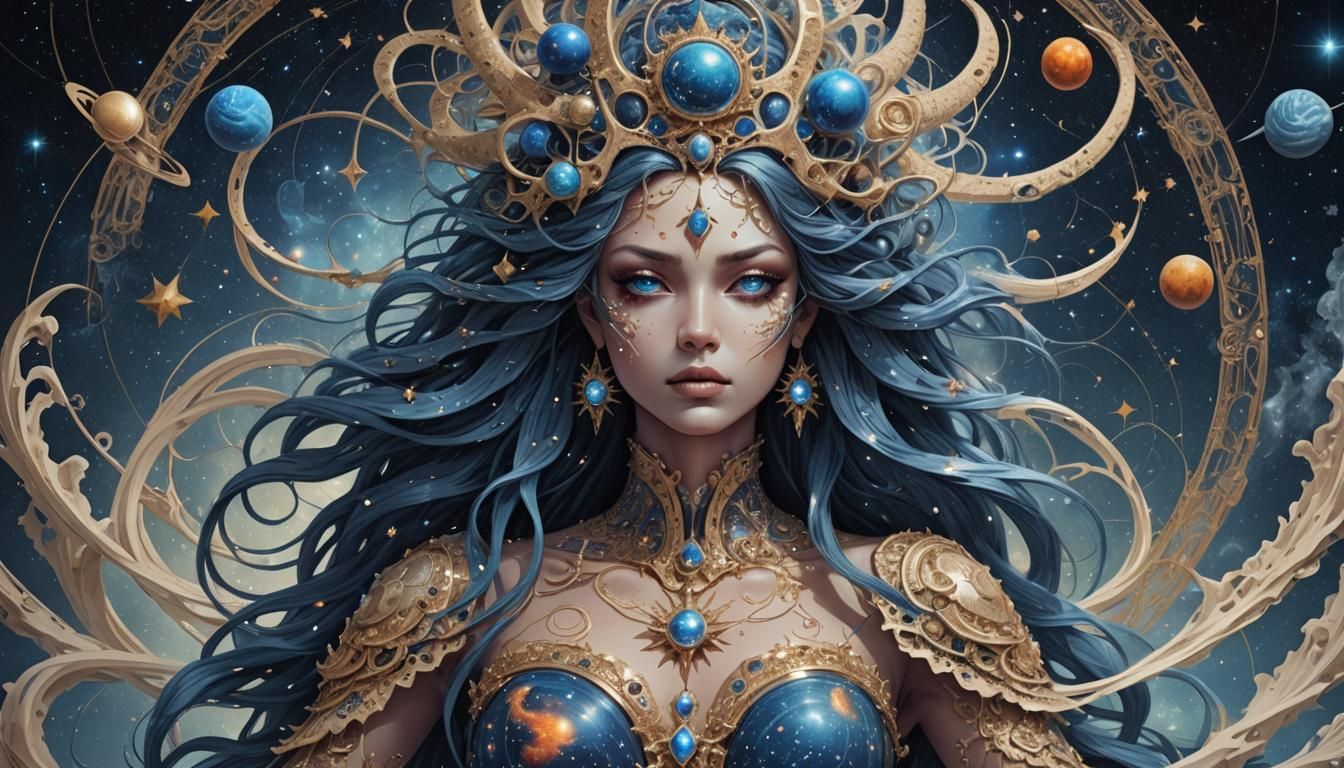 A vengeful and powerful female deity made entirely of stardu...