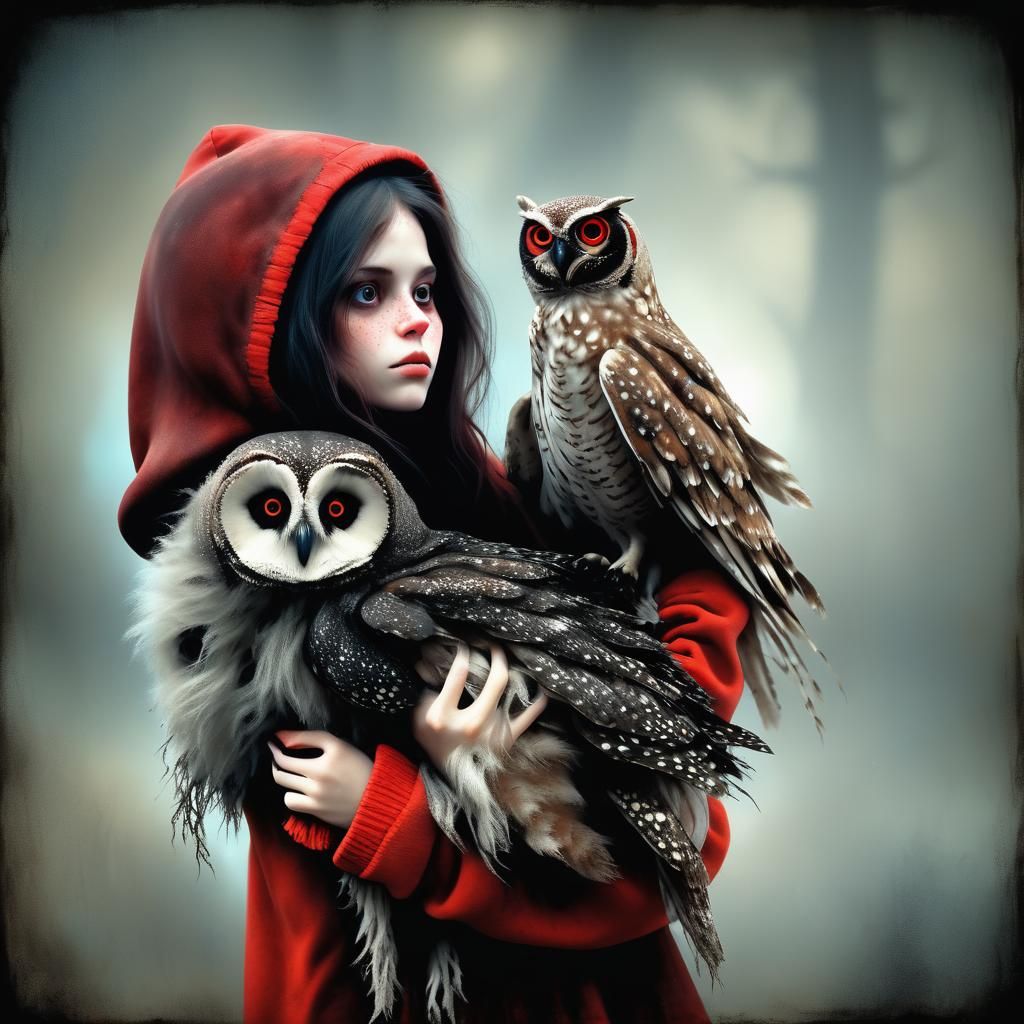 Girl with Burrow Owl in High Quality Photo