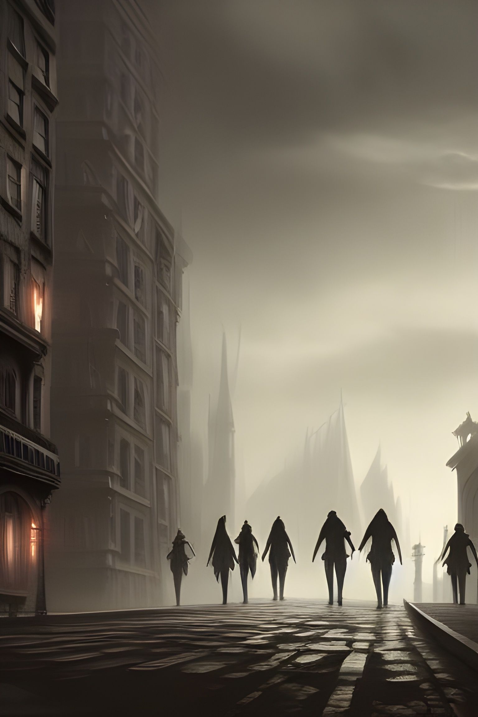 Gothicpunk Cityscape: Matte Painting in Film Noir Style