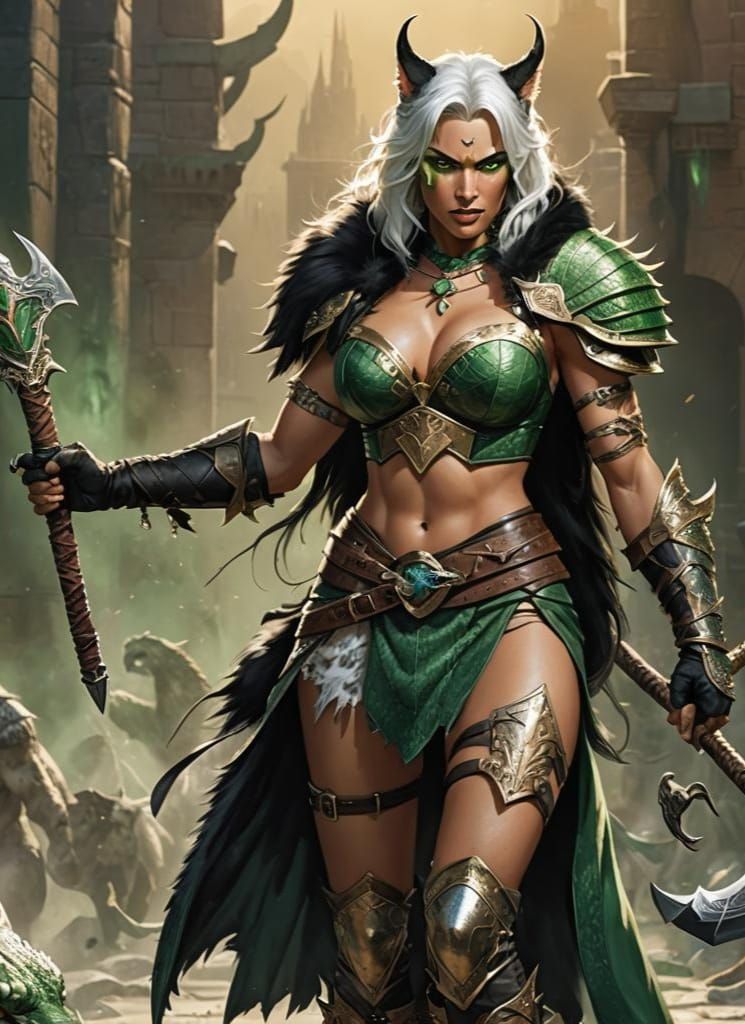 Stunning Catfolk Barbarian with Magical Sword