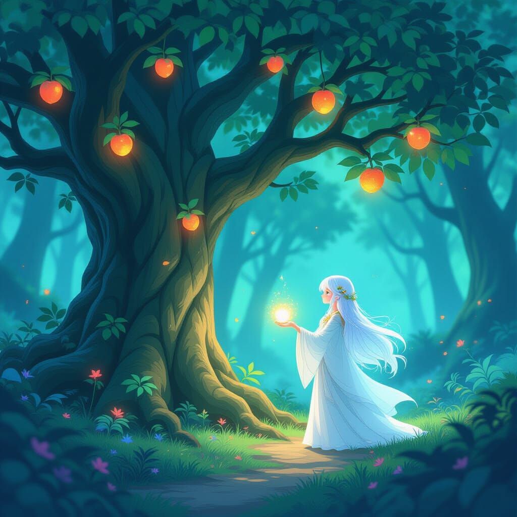 Ancient Tree Shares Glowing Fruit with Ethereal Spirit in An...