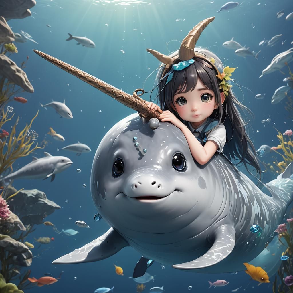 Anime Style Narwhal with Big Eyes