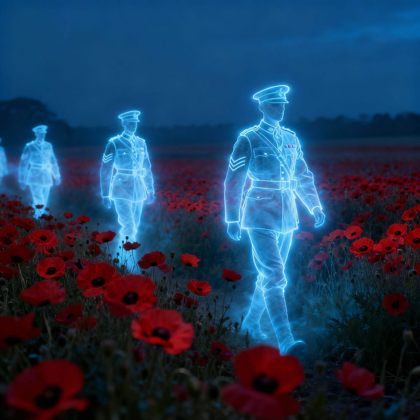 Ghostly Soldiers in Poppy Field, Remembrance Day