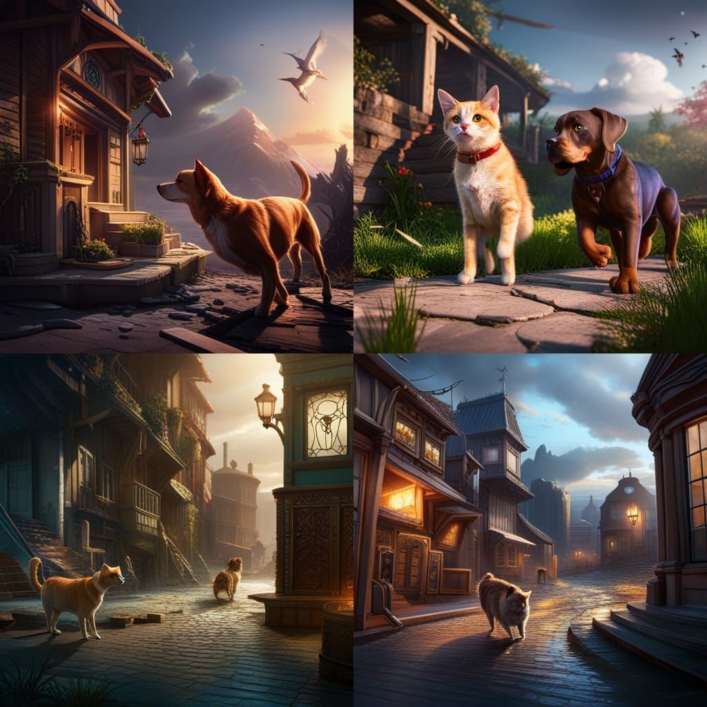 Cat vs Dog: Detailed Fantasy Concept Art