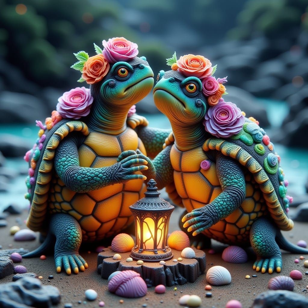 Turtles in Love on a Moonlit Beach