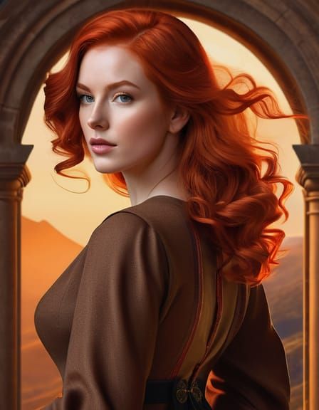 Scottish Woman with Red Hair in Dreamy Lighting