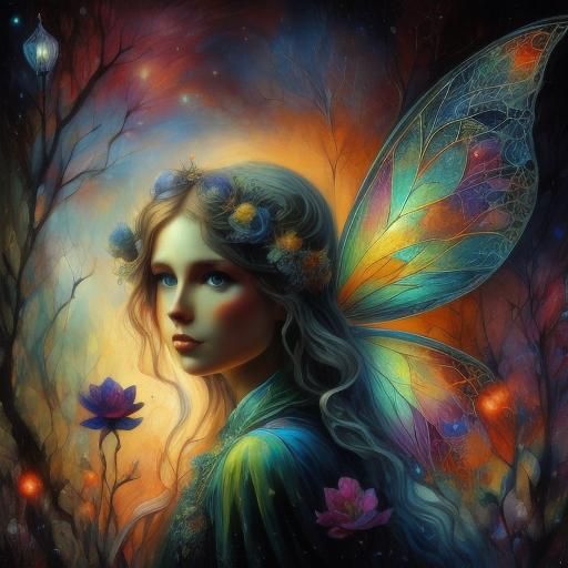 Fairy in Quantum Garden, Art Nouveau Style