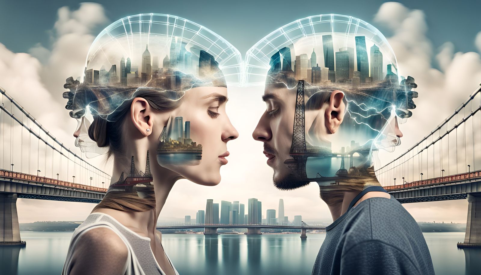 Surreal Double Exposure Portrait with Cityscapes