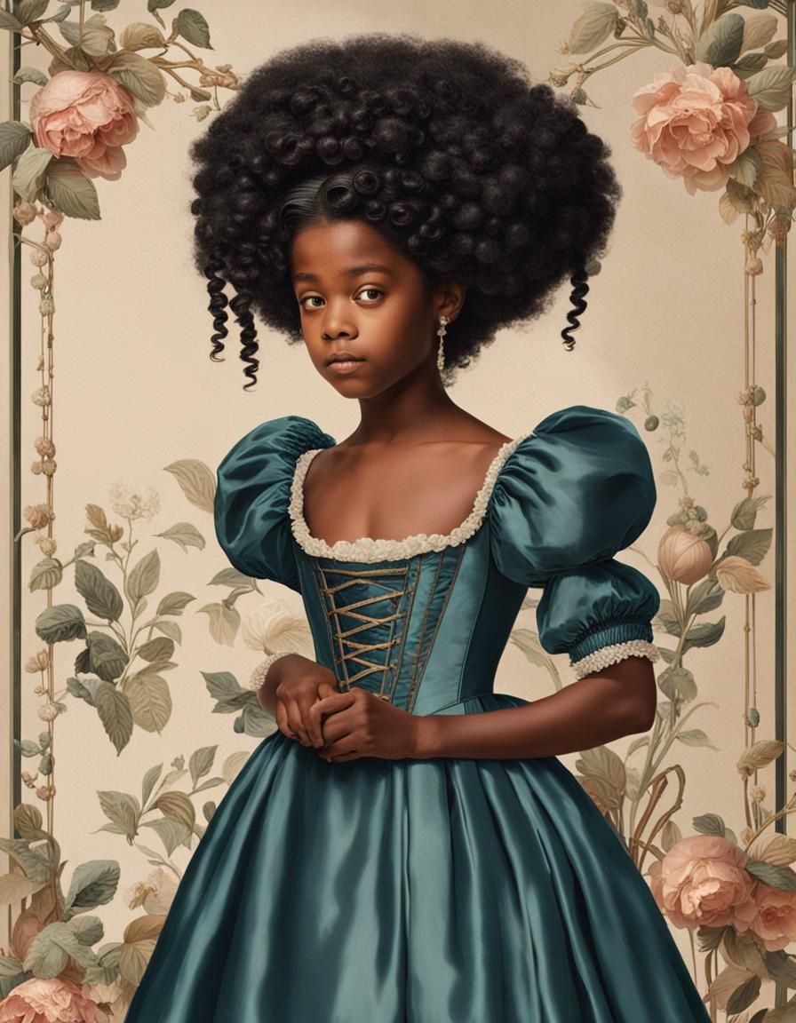 Regency-Era Black Girl in Silk and Satin Gown