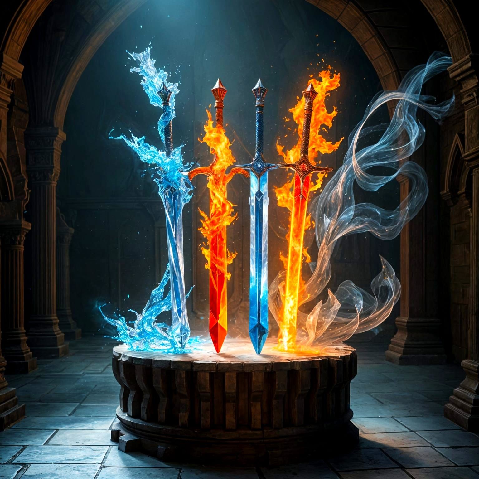 Swords of the Elements in a Wizard's Lair