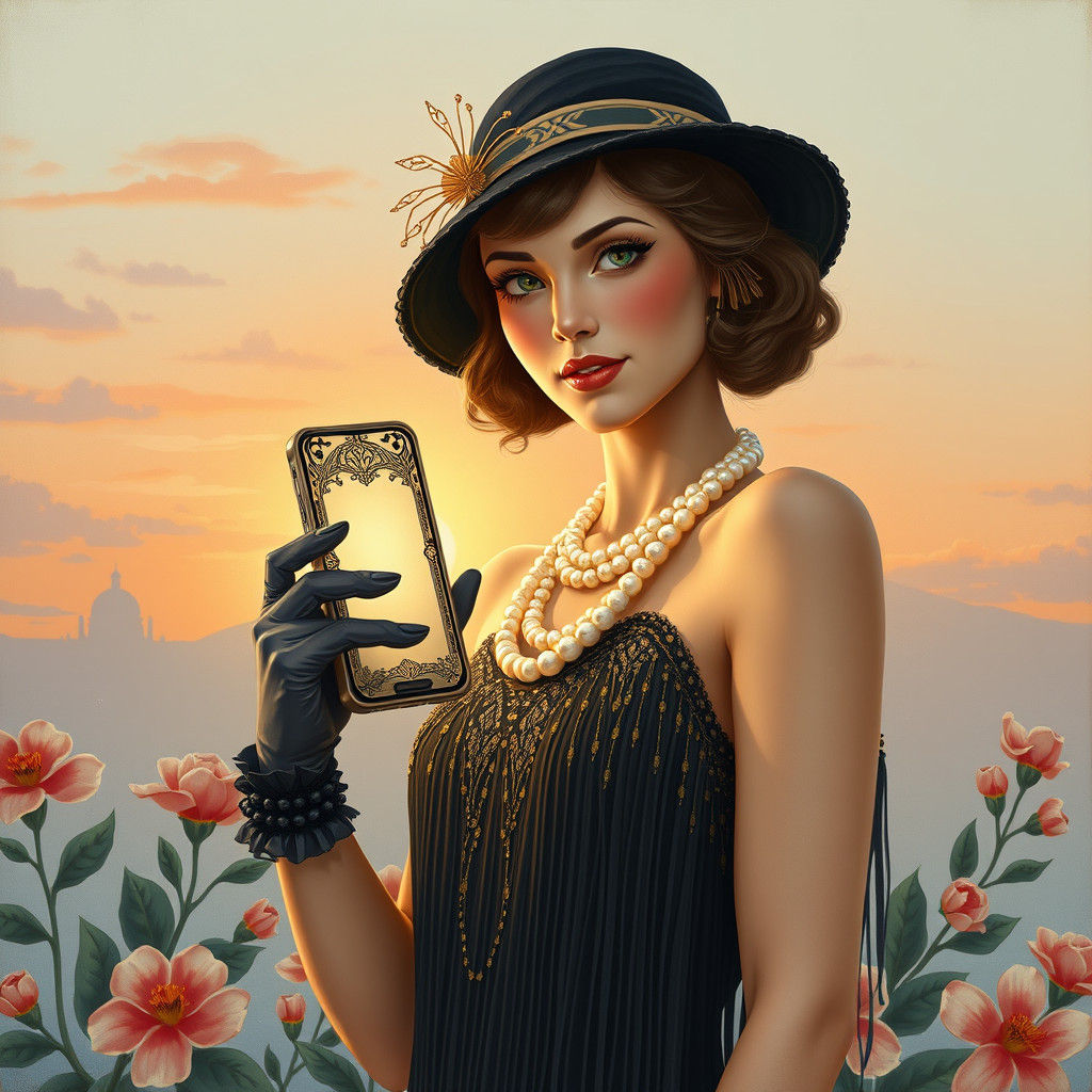 Flapper Girl Advertises iPhone in 1920s Gouache Style