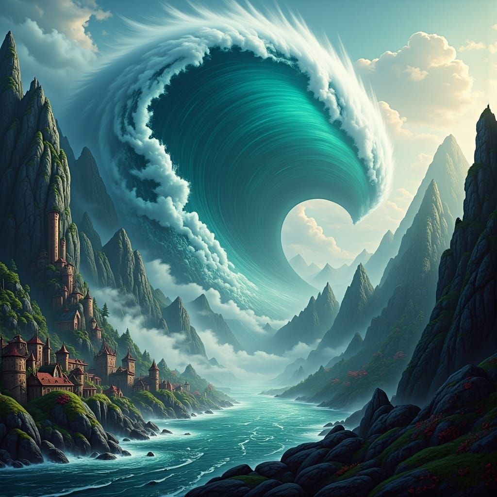 Fantasy City Engulfed by Gargantuan Tsunami