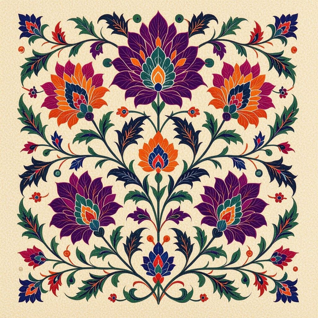 Vibrant Floral Persian Embroidery Pattern