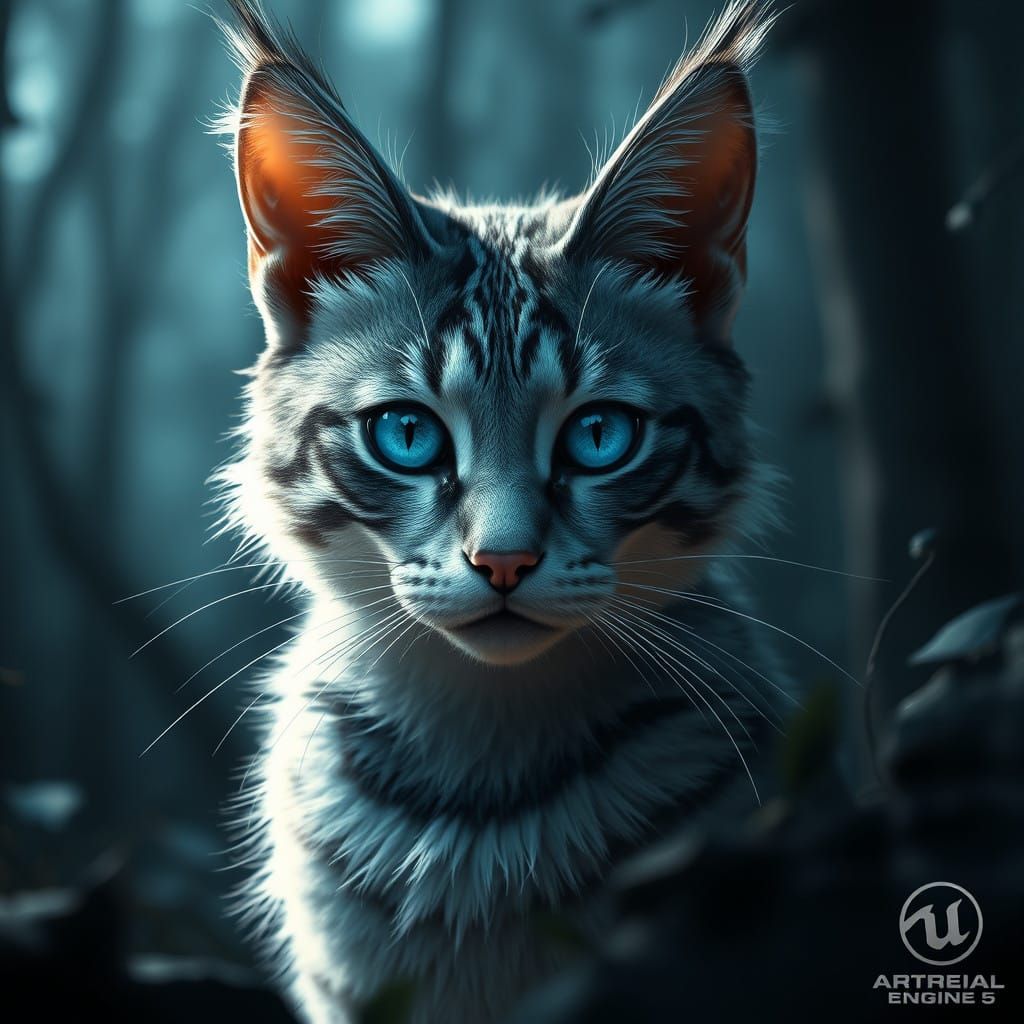 Mysterious Silver Tabby in Dark Forest