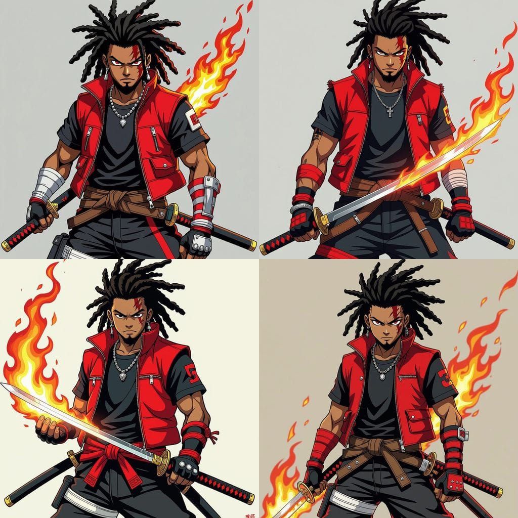 Anime Character Reoku with Flaming Sword