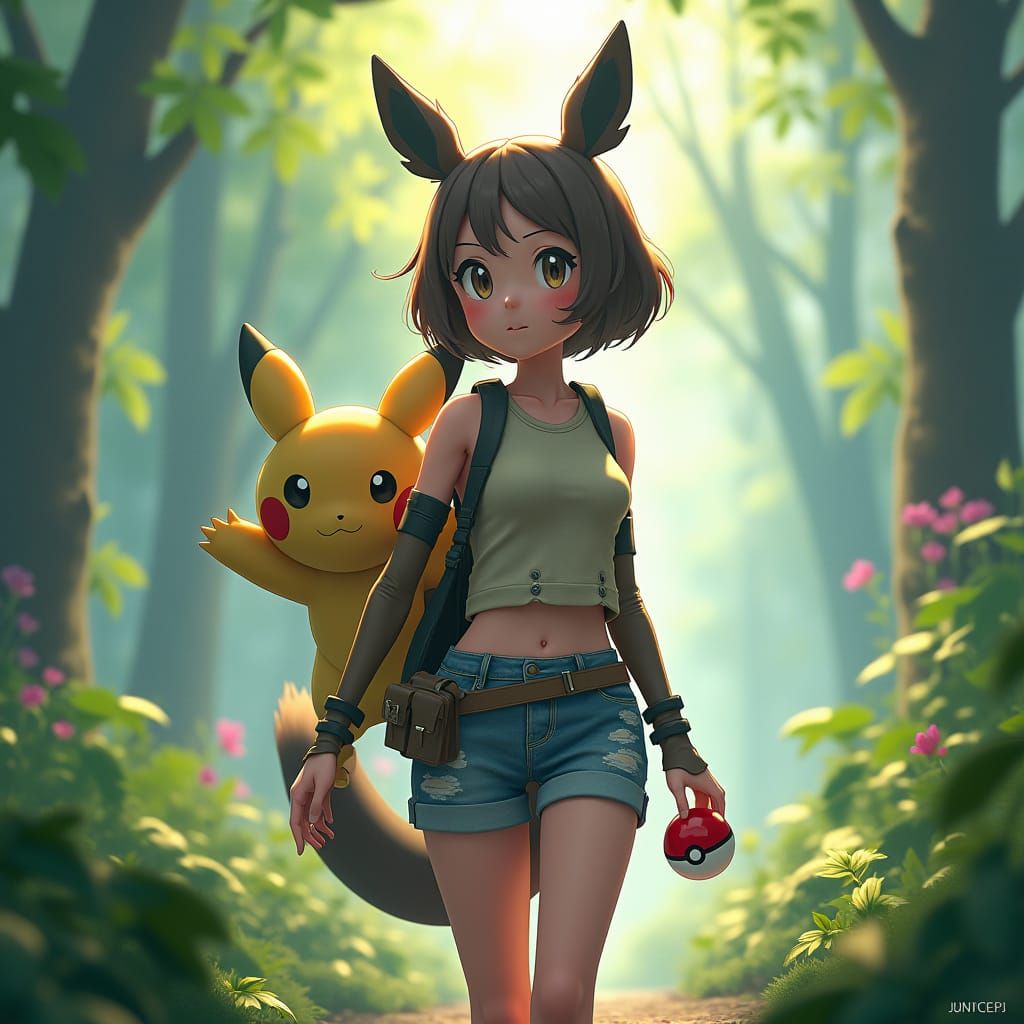 Futuristic Pokemon Trainer's Anime Adventure in 8K