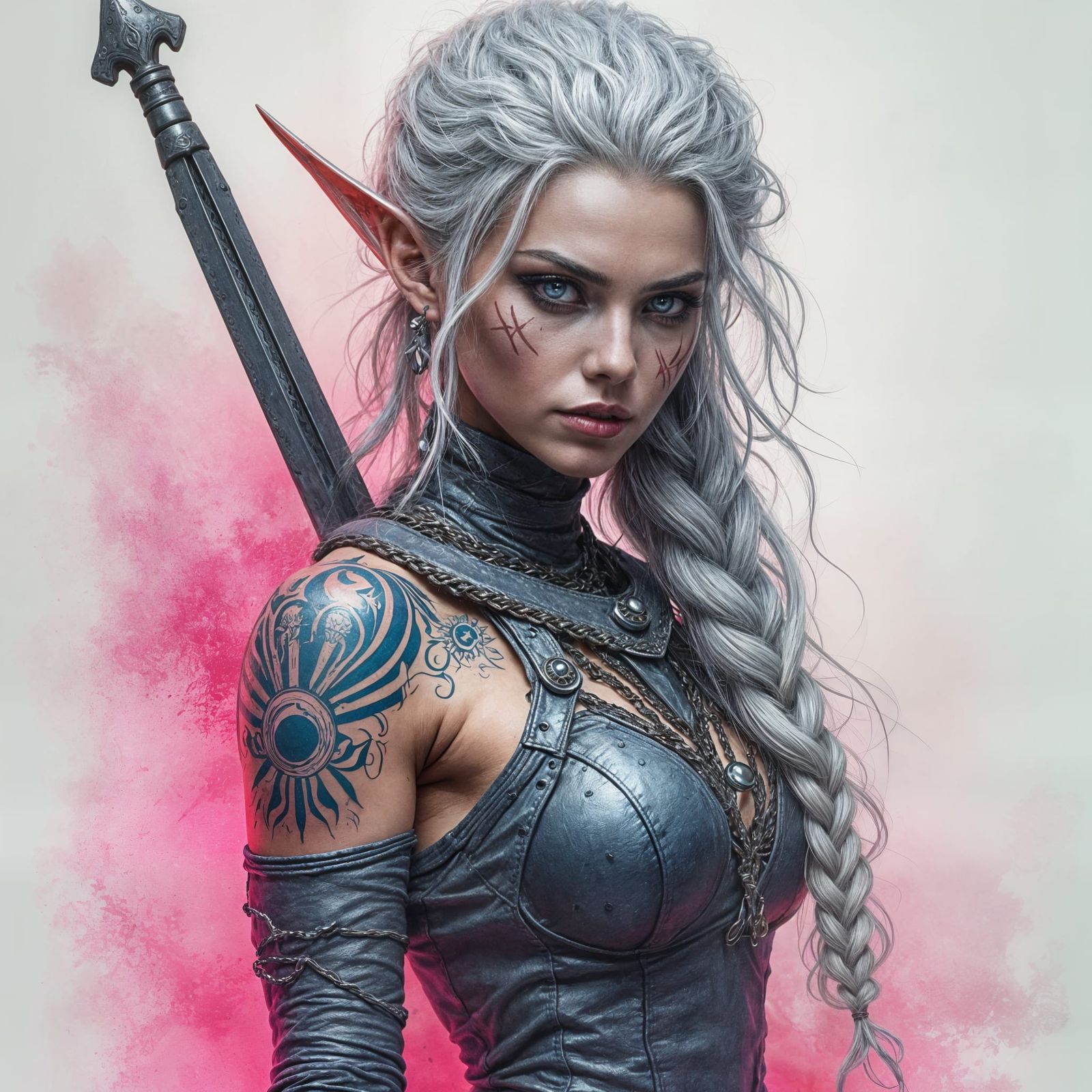 Fierce Elf Warrior in Post-Apocalyptic Battle Regalia