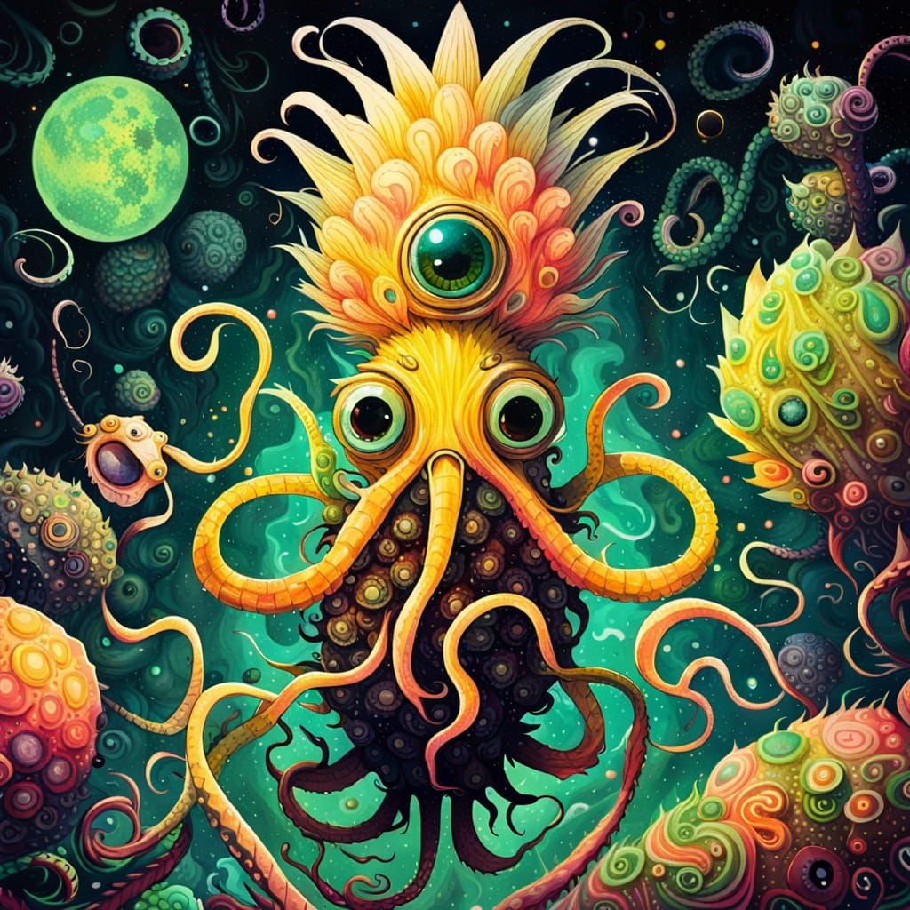 Eldritch Pineapple Squid Monster in Space